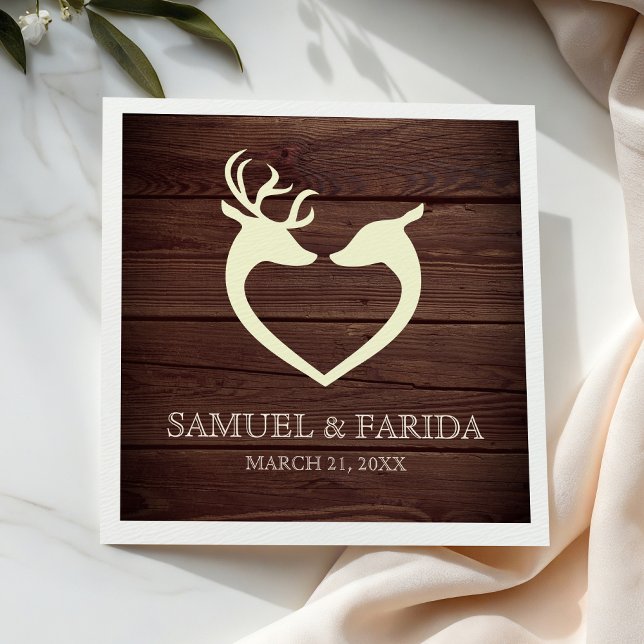 Elegant Deer Heart Rustic Wood Wedding Napkin (Creator Uploaded)