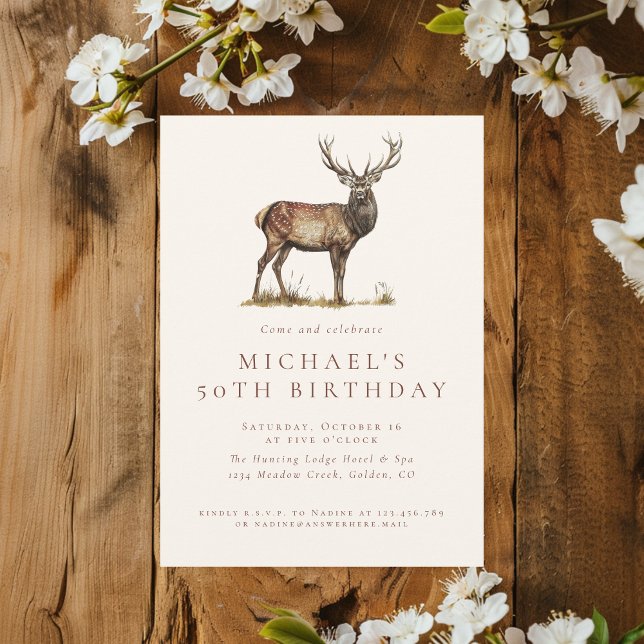 Elegant Deer Hunting Stag Adult Birthday Party Invitation (Creator Uploaded)