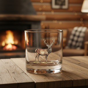 Elegant Deer Hunting Stag Custom Name Whiskey Glass
