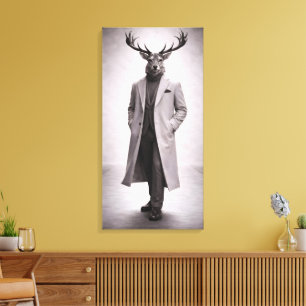 Elegant Deer in Tailored Coat Portrait Canvas Print