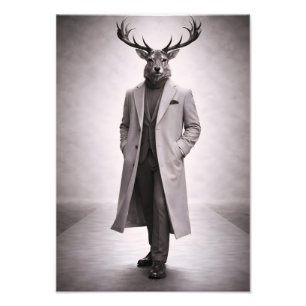 Elegant Deer in Tailored Coat Portrait Photo Print