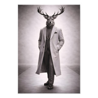 Elegant Deer in Tailored Coat Portrait Photo Print