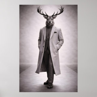 Elegant Deer in Tailored Coat Portrait Poster