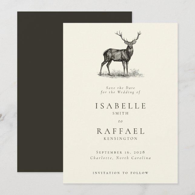 Elegant Deer Rustic Hunting Woodland Wedding Save The Date (Front/Back)