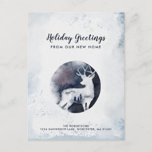 Elegant Deer Winter Scene Holiday Moving Announcement Postcard