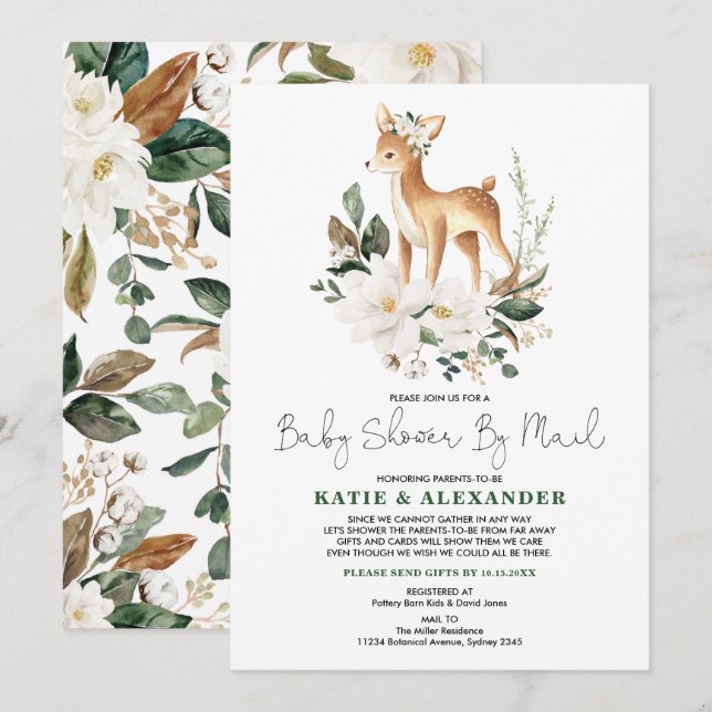 Elegant Deer Woodland Fawn Baby Shower By Mail Invitation (Front/Back)