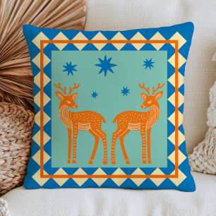 Elegant Deers on Blue Dopamine Aesthetic Boho Chic Cushion