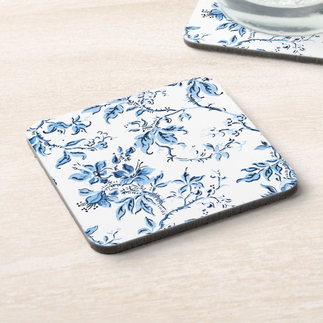 Elegant Delft Blue and White Floral Coaster (Left Side)