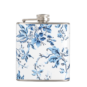 Elegant Delft Blue and White Floral Hip Flask
