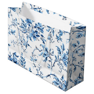 Elegant Delft Blue and White Floral Large Gift Bag
