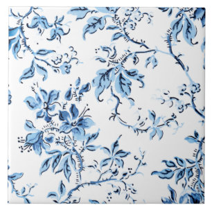 Elegant Delft Blue and White Floral Tile