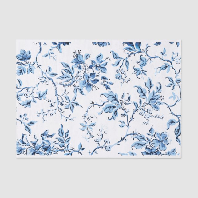 Elegant Delft Blue and White Floral Tissue Paper (Front)