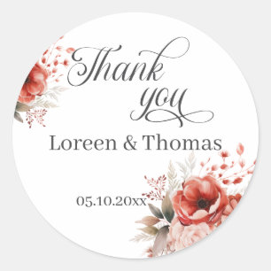 Elegant Delicate Blooms Thank You Favour Sticker