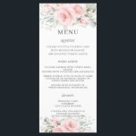 Elegant Delicate Blush Pink Floral Wedding Menu<br><div class="desc">Designed to co-ordinate with our Blossoms wedding collection, this elegant wedding menu features a beautiful delicate watercolor blush pink roses and dainty greenery foliage. Personalise it with your wedding details easily and quickly, simply press the customise it button to further re-arrange and format the style and placement of the text....</div>