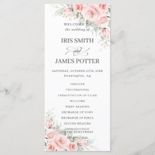Elegant Delicate Blush PInk Floral Wedding Program Programme