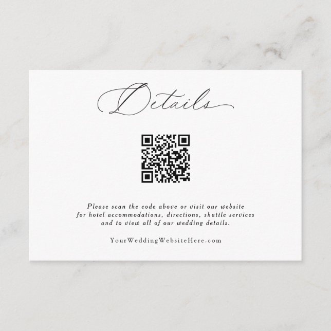 Elegant Delicate Calligraphy QR Wedding Details Enclosure Card (Front)