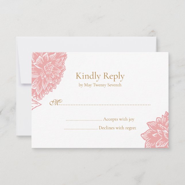 Elegant Delicate Dusty Pink Floral Wedding  RSVP Card (Front)