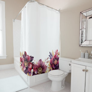 Elegant delicate floral golden purple white shower curtain