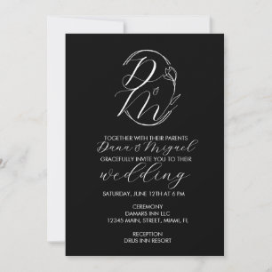 Elegant Delicate Floral Wedding Logo Monogrammed B Invitation