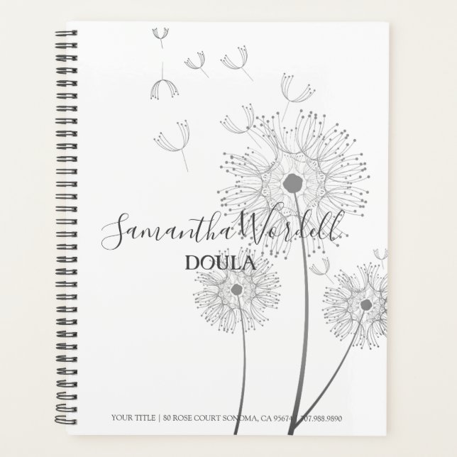 Elegant Delicate Flowers Doula Birth Coach Midwife Planner (Front)