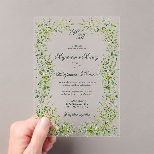 Elegant Delicate Greenery Botanical Garden Wedding Acrylic Invitations