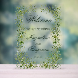 Elegant Delicate Greenery Botanical Garden Wedding Acrylic Sign