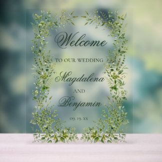 Elegant Delicate Greenery Botanical Garden Wedding Acrylic Sign