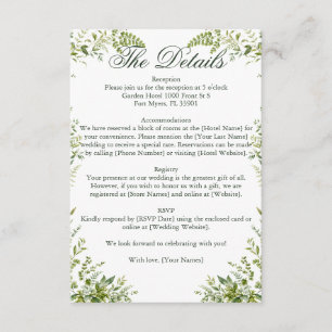 Elegant Delicate Greenery Botanical Garden Wedding Enclosure Card
