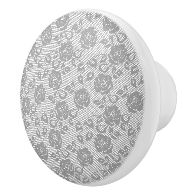 Elegant Delicate Ivory Grey Floral Lace Pattern Ceramic Knob (Right)