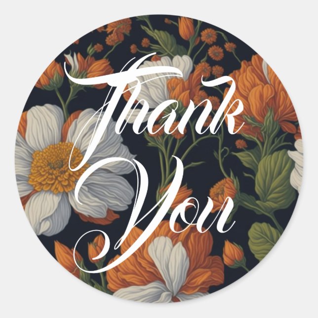 Elegant delicate orange white floral flowers  classic round sticker (Front)