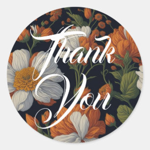 Elegant delicate orange white floral flowers classic round sticker