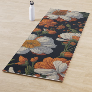 Elegant delicate orange white floral flowers  yoga mat
