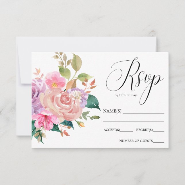 Elegant delicate pink bouquet  wedding RSVP (Front)