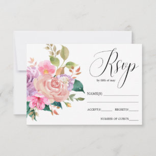 Elegant delicate pink bouquet wedding RSVP Card