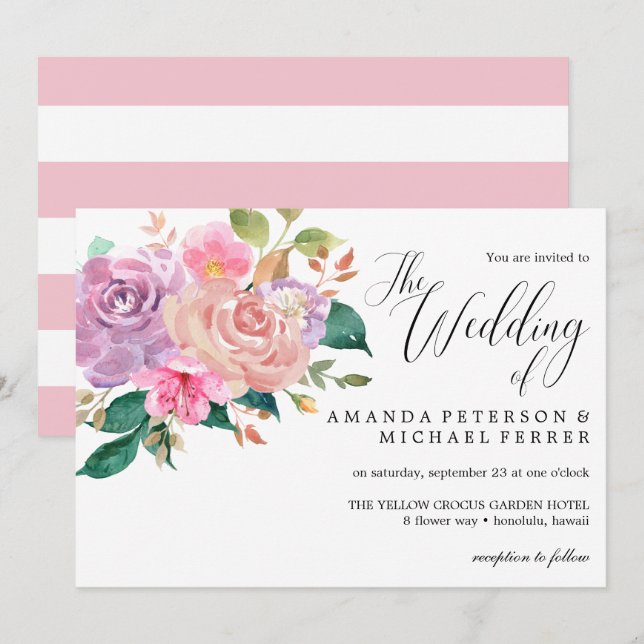 Elegant delicate pink roses bouquet  Wedding Invitation (Front/Back)