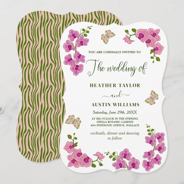 Elegant Delicate Purple Orchids Bohemian Botanical Invitation (Front/Back)