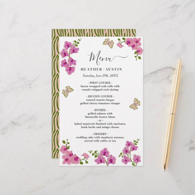 Elegant Delicate Purple Orchids Wedding Menu (Front/Back In Situ)