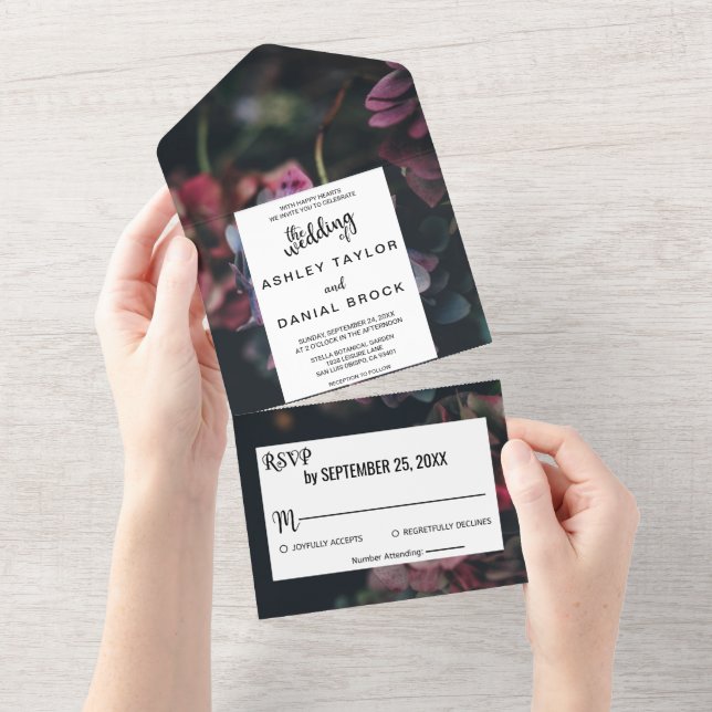 Elegant Delicate Romantic Flowers Floral Wedding All In One Invitation (Tearaway)