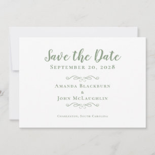 Elegant Delicate Script Romantic Calligraphy Green Save The Date
