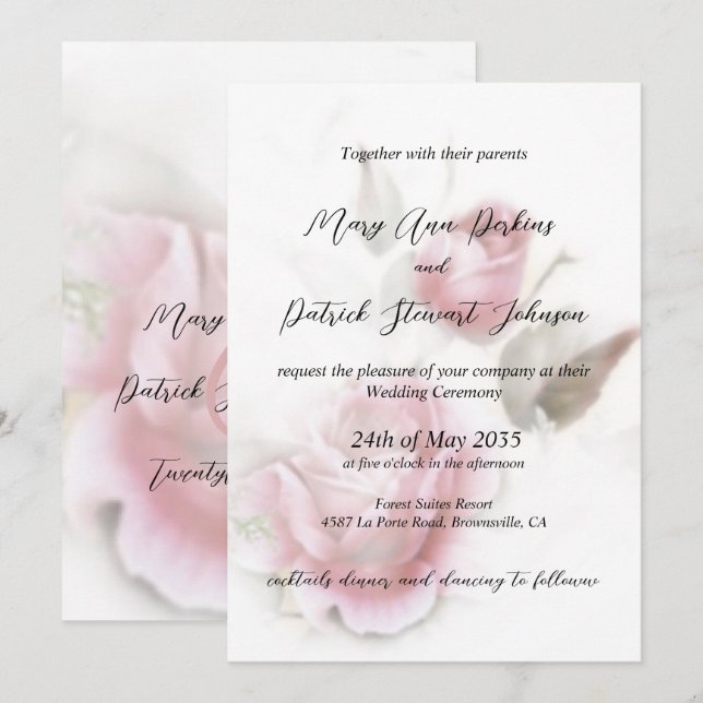 Elegant, delicate shaded roses Wedding Invitation (Front/Back)