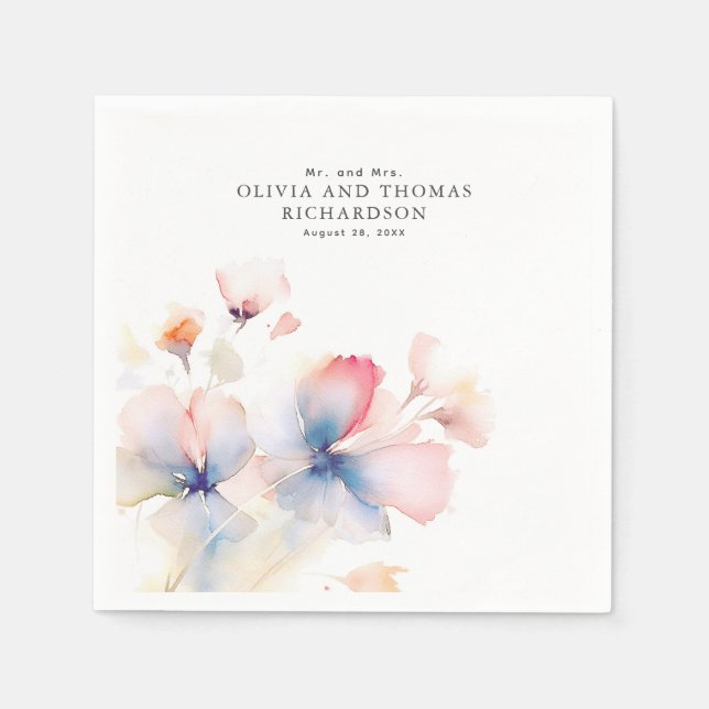 Elegant Delicate Watercolor Flowers Napkin (Front)