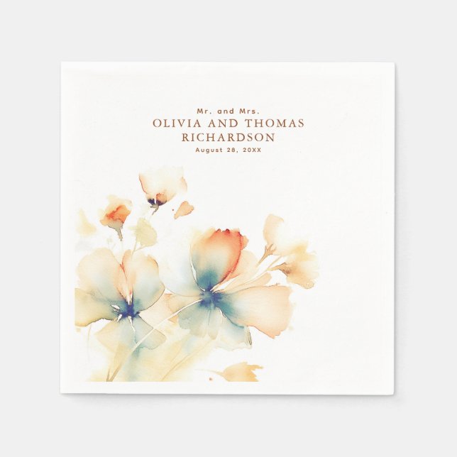 Elegant Delicate Watercolor Flowers Napkin (Front)