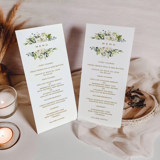 Elegant Delicate Watercolor White Flowers Baptism  Menu (Creator Uploaded)