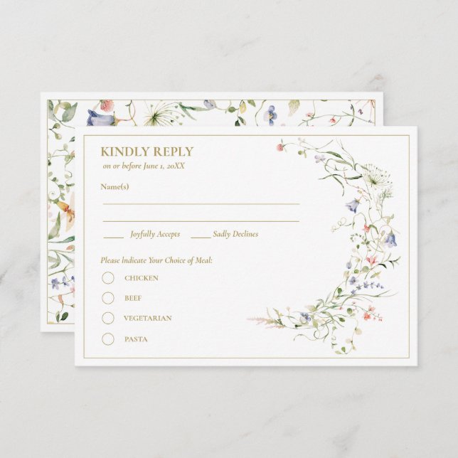 Elegant Delicate Watercolor Wildflower RSVP Enclosure Card (Front/Back)