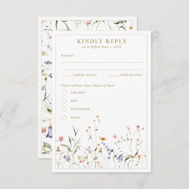 Elegant Delicate Watercolor Wildflower RSVP Enclosure Card (Front/Back)