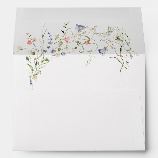 Elegant Delicate Watercolor Wildflower Wedding Envelope (Back (Bottom))