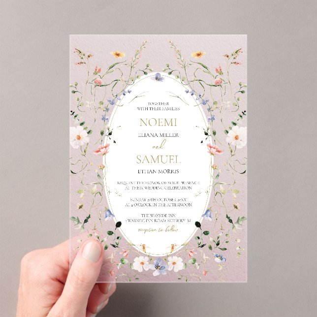 Elegant Delicate Watercolor Wildflower Wedding In Acrylic Invitations (Insitu (Handheld))