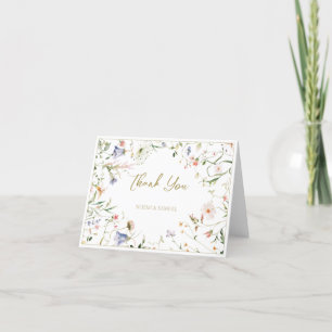 Elegant Delicate Watercolor Wildflower Wedding Thank You Card