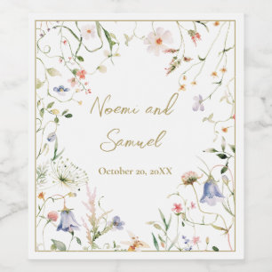 Elegant Delicate Watercolor Wildflower Wedding Wine Label