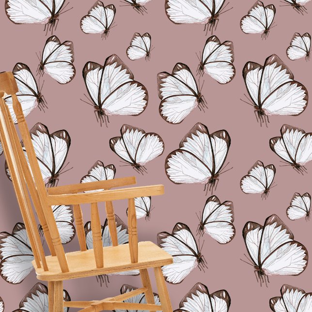 Elegant Delicate White Butterflies on Dusty Rose Wallpaper (Creator Uploaded)